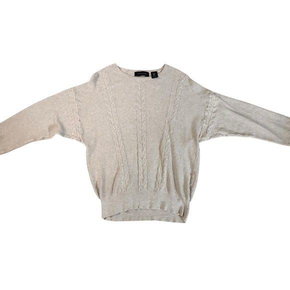 Tahari Cream Crew Neck Sweater with Ribbed Detailing - Picture 2 of 6